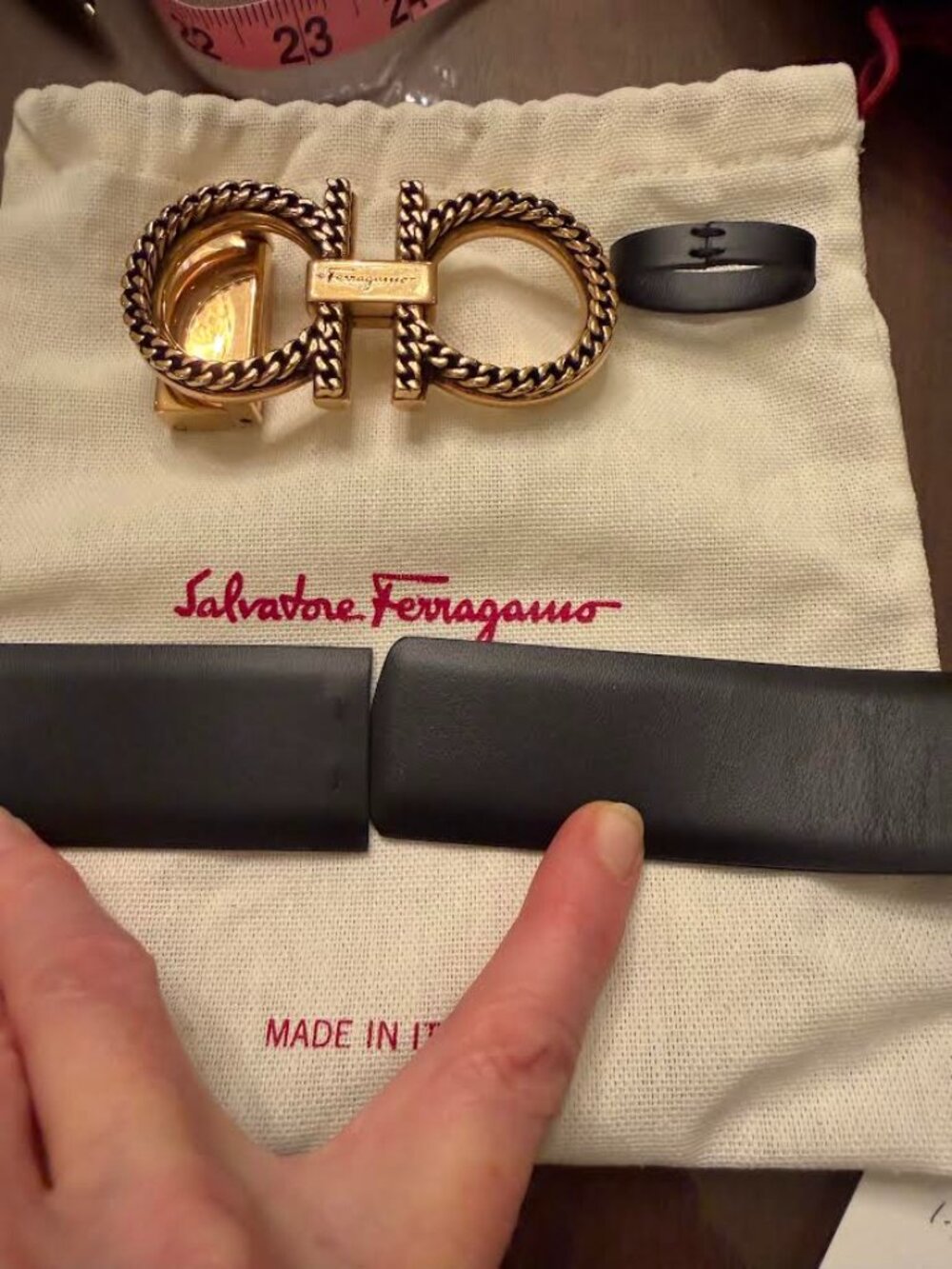 Ferragamo Gold Tone Rope Belt Black